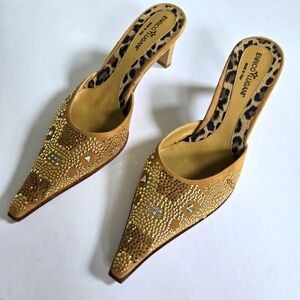 Enrico Lugani Italien made leather mules with rhinestones sz 36/ 5
